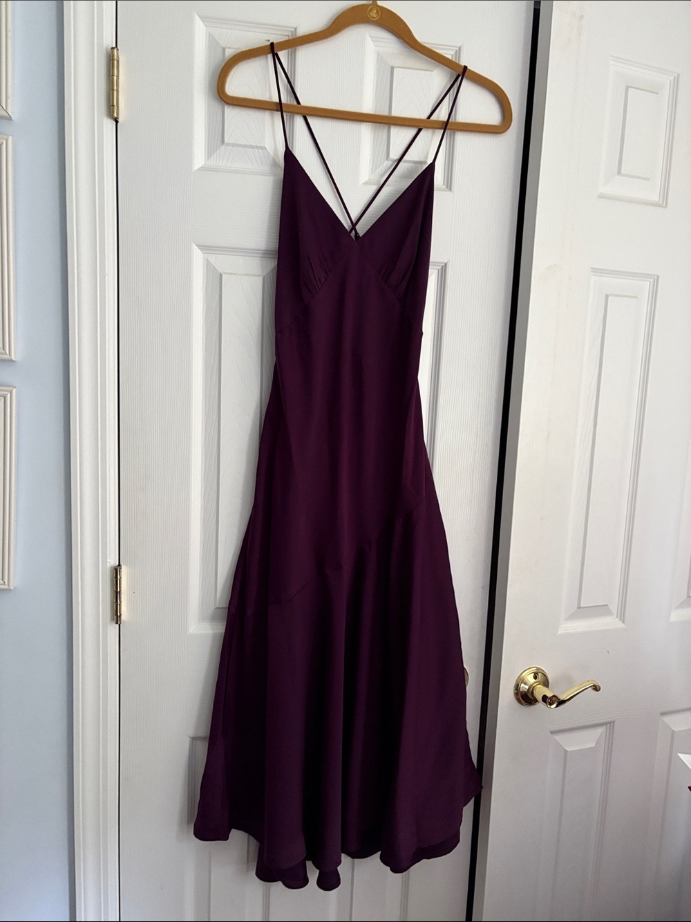 Women's Plum Slip Midi Dress with Spaghetti Straps
